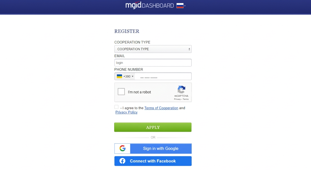 MGID Registration