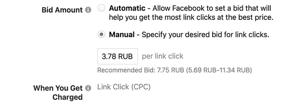 Facebook auction bid settings