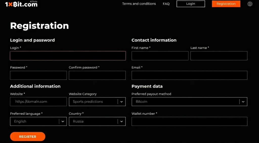 регистрация в партнерке 1XBit Affiliate
