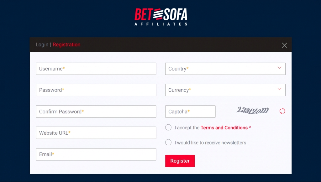 Betsofa Affiliates Registration