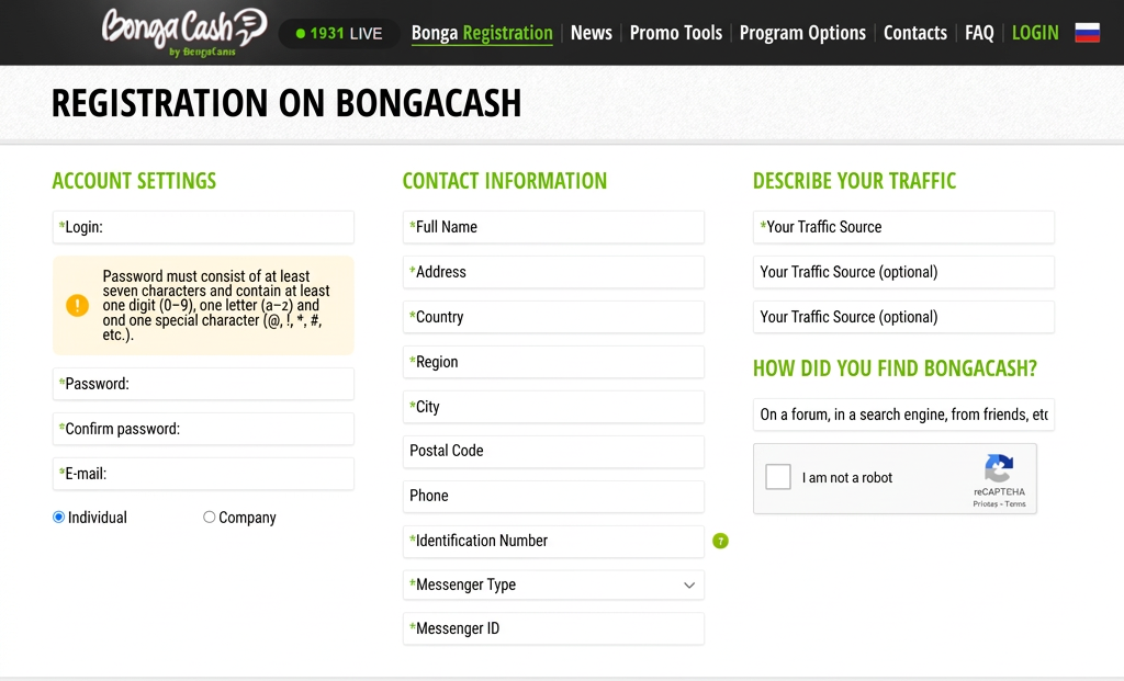 BongaCash registration
