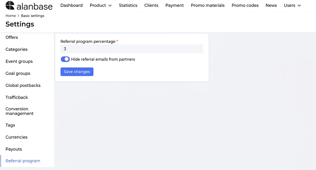 Alanbase affiliate program builder