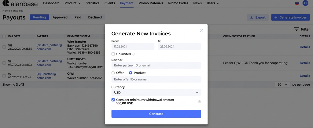 Alanbase affiliate program constructor