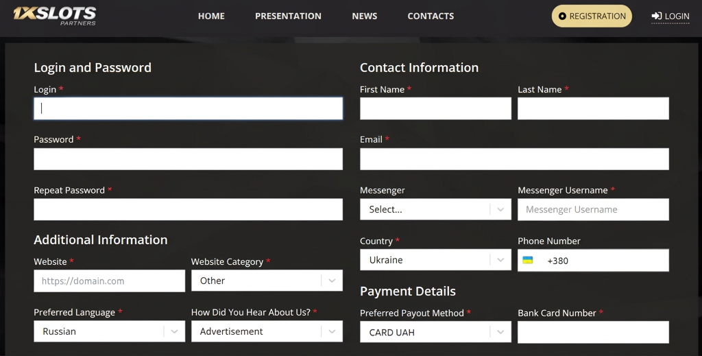 1xSlots Partners registration