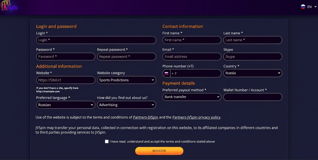 Регистрация JVSpin Partners