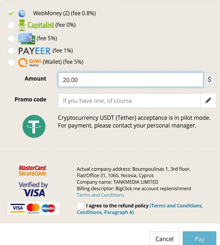BigClick.me balance top-up