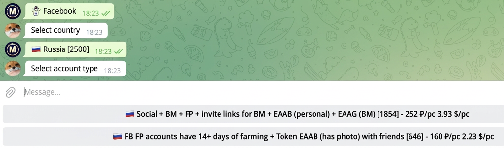 Facebook farmed accounts