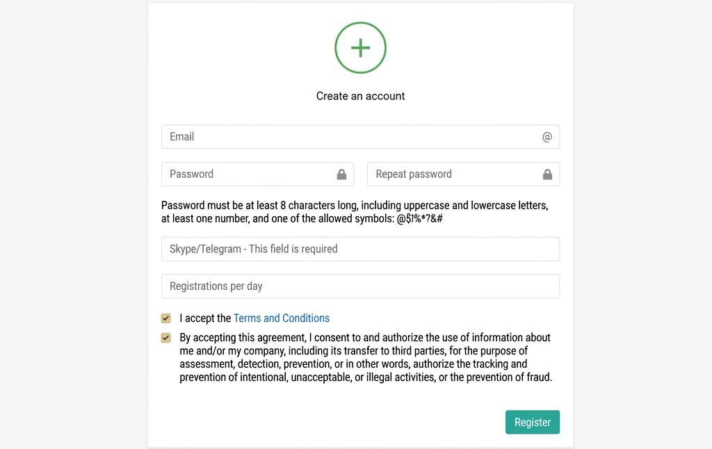 TakeMe Affiliates Registration