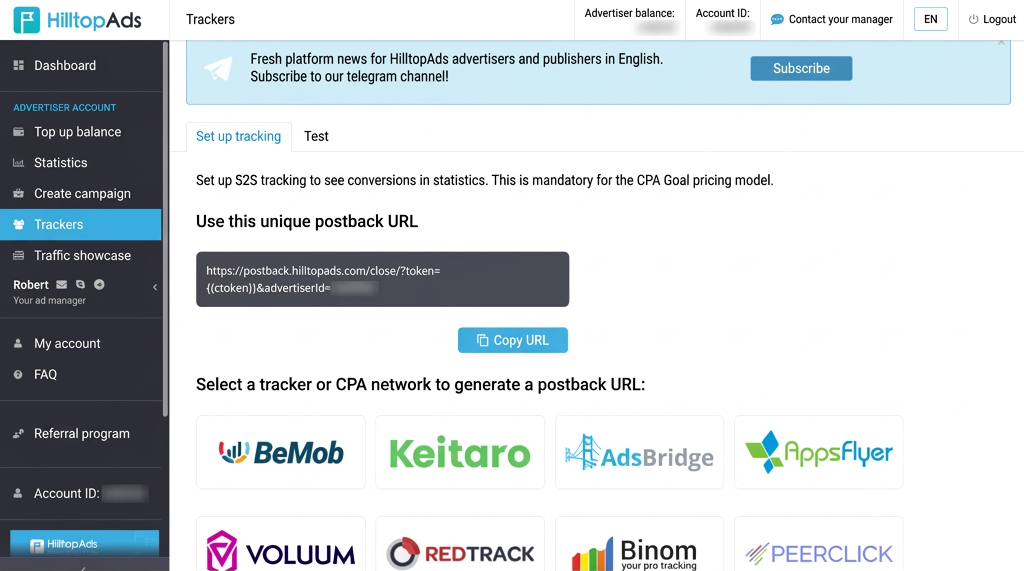 HilltopAds ad setup