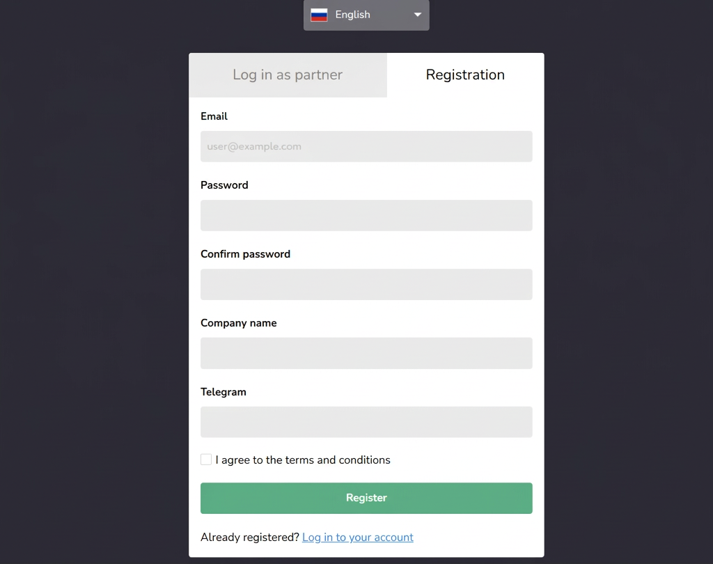Coins Game Partners registration