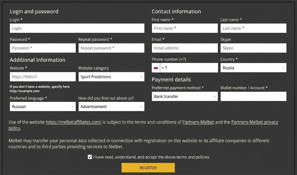 Melbet Partners Registration