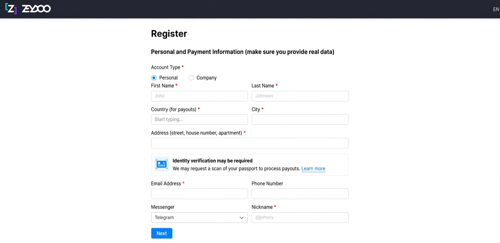 Zeydoo Registration