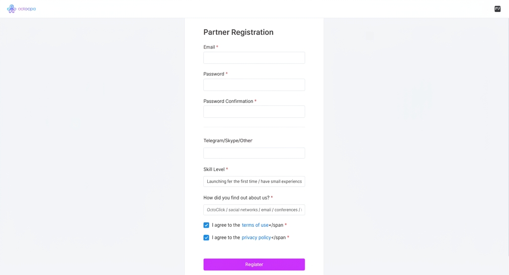 OctoCPA Registration