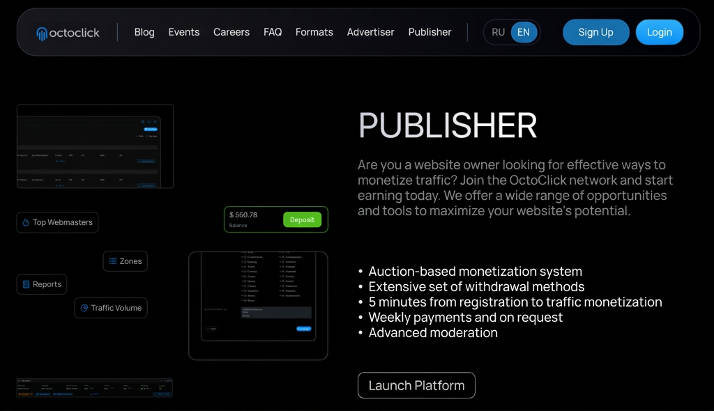 OctoClick site monetization