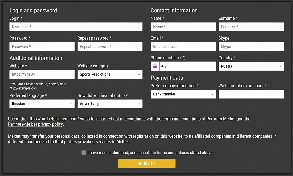 Melbet Partners Registration