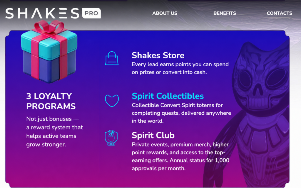 Shakes Store, Spirit Collectibles, and Spirit Club